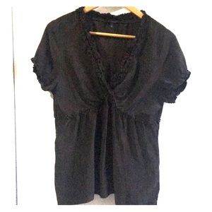 Brown ruffle v-neck blouse - 100% silk
